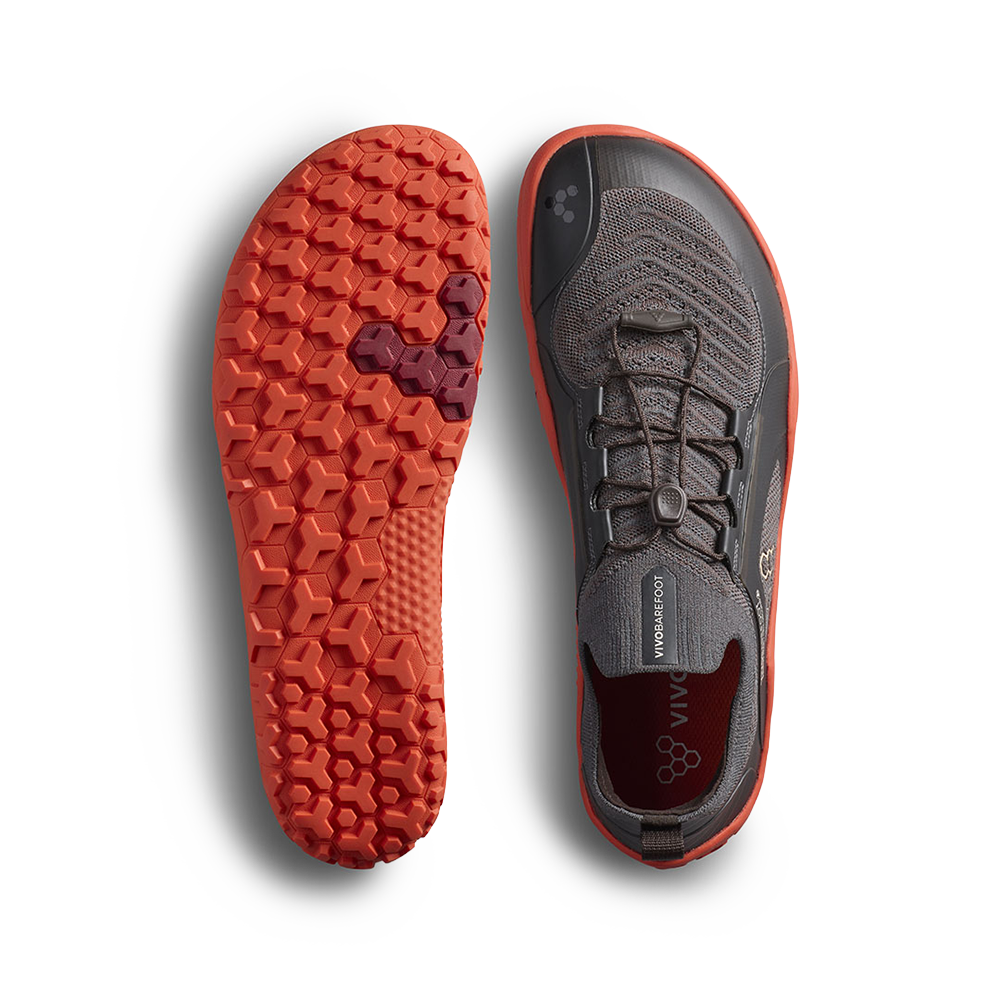 Vivobarefoot Primus Trail Knit FG Mens Obsidian/Cherry Tomato