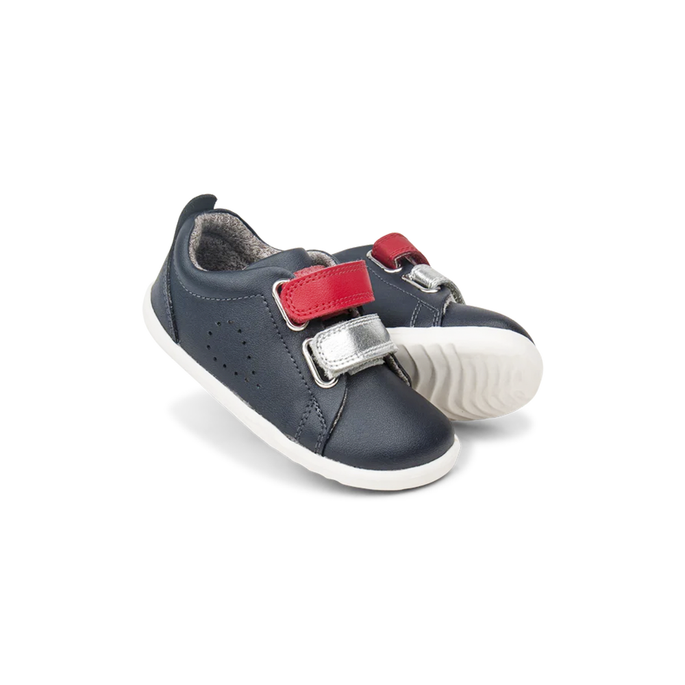 Bobux Step Up Grass Court Switch Kids Navy (Red + Silver Metallic)