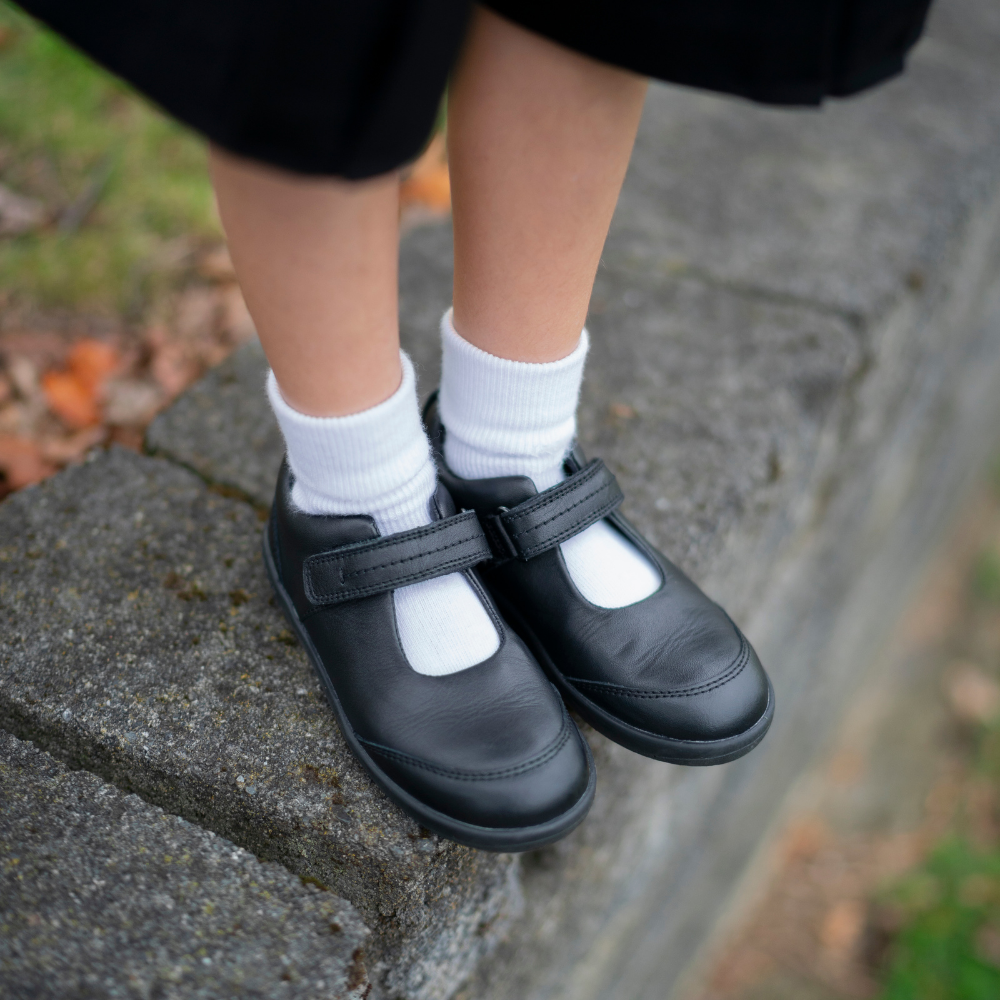 Bobux Kids Plus Quest Black School Shoe in use 2